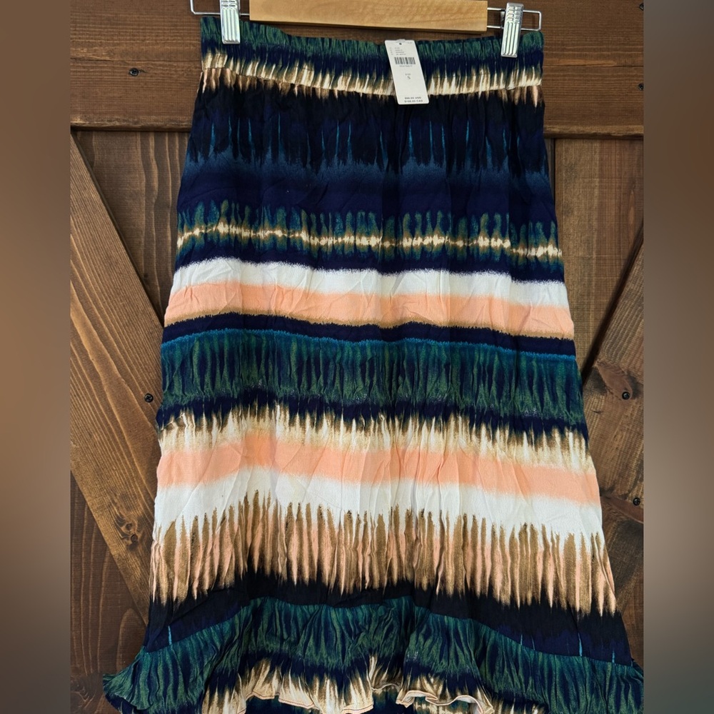 NWT Anthropologie Daniel Rainn Patrizia Ruffled Blue Green Maxi Skirt - Picture 8 of 10